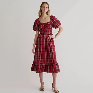 J.Crew sz XXS Red Tartan Plaid Smocked Midi Dress
